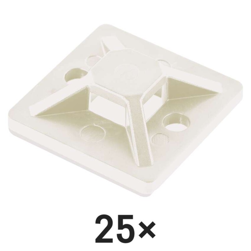 Samolepicí příchytka stahovacího pásku 30×30 mm, bílá, 25 ks