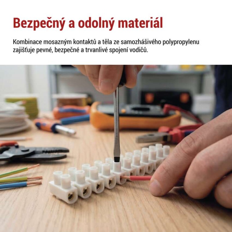 Šroubová svorkovnice 12× 2,5–4 mm2, 450 V, bílá