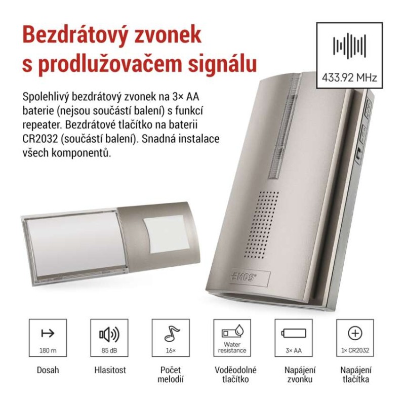 Domovní bezdrátový zvonek P5763N na 3× AA, s možností prodloužení signálu