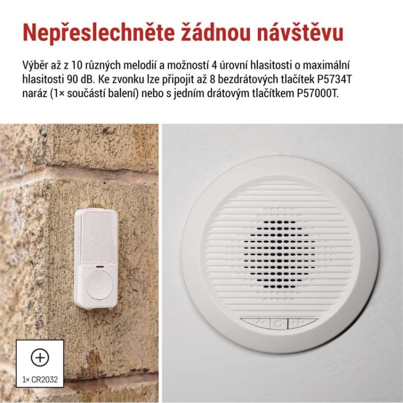 Domovní drátový/bezdrátový zvonek P57103 do zásuvky