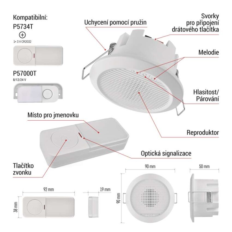 Domovní drátový/bezdrátový zvonek P57103 do zásuvky