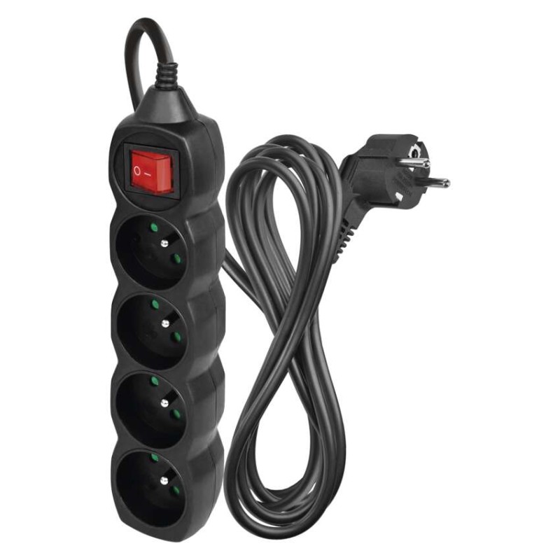 Prodlužovací kabel 3 m / 4 zásuvky / s vypínačem / černý / PVC / 1,5 mm2