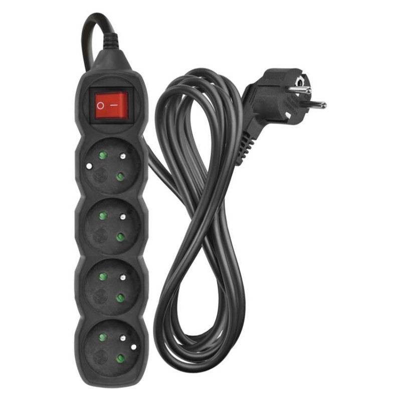 Prodlužovací kabel 3 m / 4 zásuvky / s vypínačem / černý / PVC / 1,5 mm2