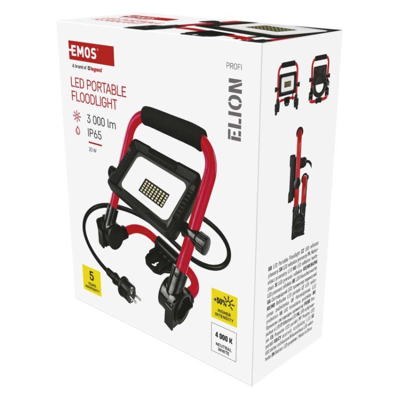 LED reflektor ELION 20W, červeno-černý, IP65, 3000 lm, neutrální bílá