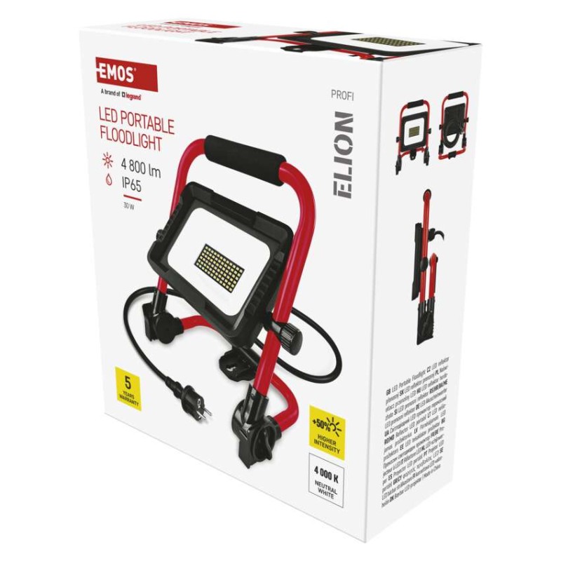 LED reflektor ELION 30W, červeno-černý, IP65, 4800 lm, neutrální bílá