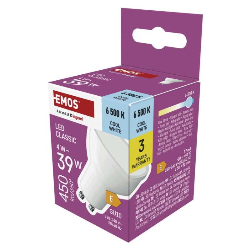 LED žárovka Classic MR16 bílá / GU10 / 4 W (39 W) / 450 lm / studená bílá