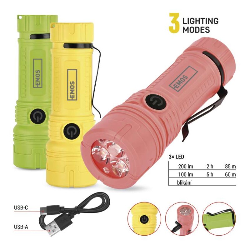 Nabíjecí LED svítilna, 200 lm, 12 ks, display box