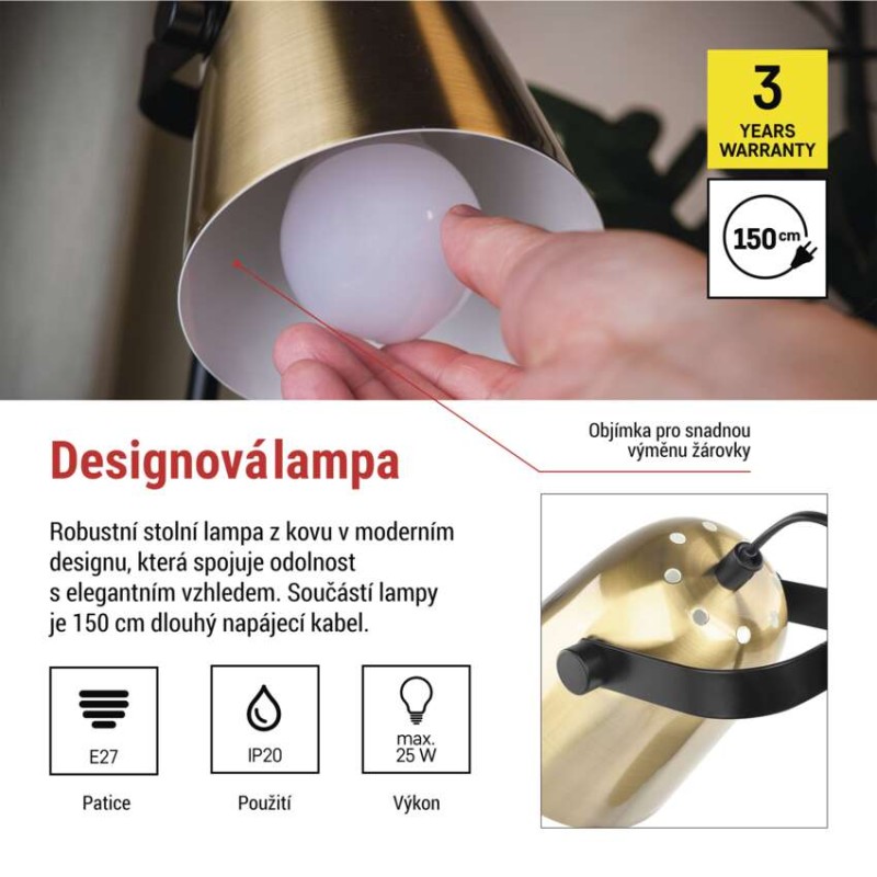 Stolní lampa NINA na žárovku E27, zlatá