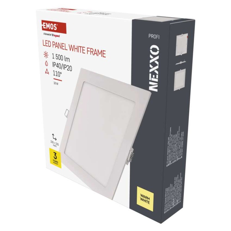 LED vestavné svítidlo NEXXO, čtvercové, bílé, 18W, teplá bílá