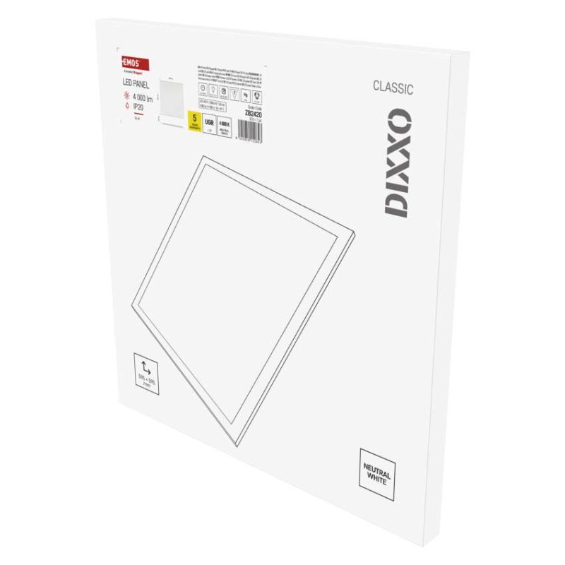 LED panel DIXXO backlit 60×60, čtvercový vestavný bílý, 36W neutr. b. UGR