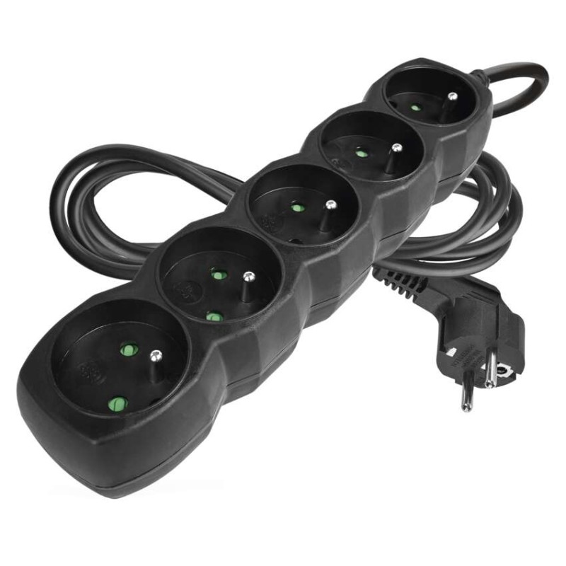 Prodlužovací kabel 2 m / 5 zásuvek / černý / PVC / 1 mm2