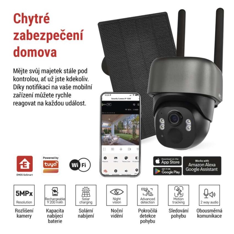 GoSmart Venkovní bateriová kamera IP-1200G WASP s WiFi a solárním panelem