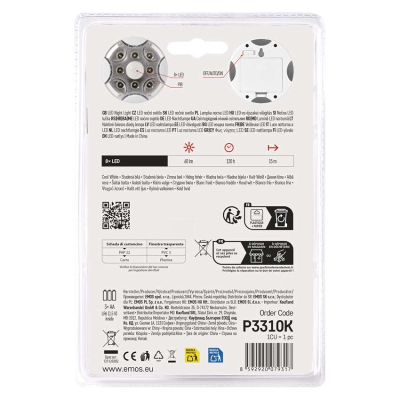 LED noční světlo P3310K s pohybovým čidlem na 3× AA