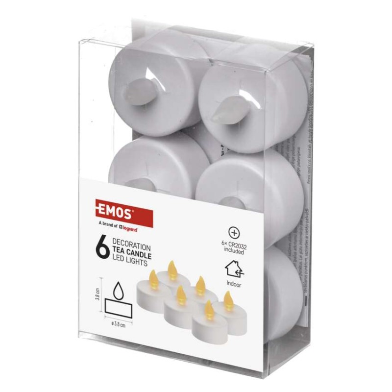 LED dekorace – čajová svíčka bílá, CR2032, vnitřní, vintage, 6 ks