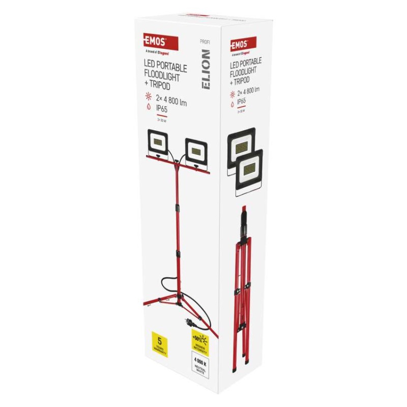 LED reflektor ELION, 2×30W + trojnožka, červený, neutrální bílá