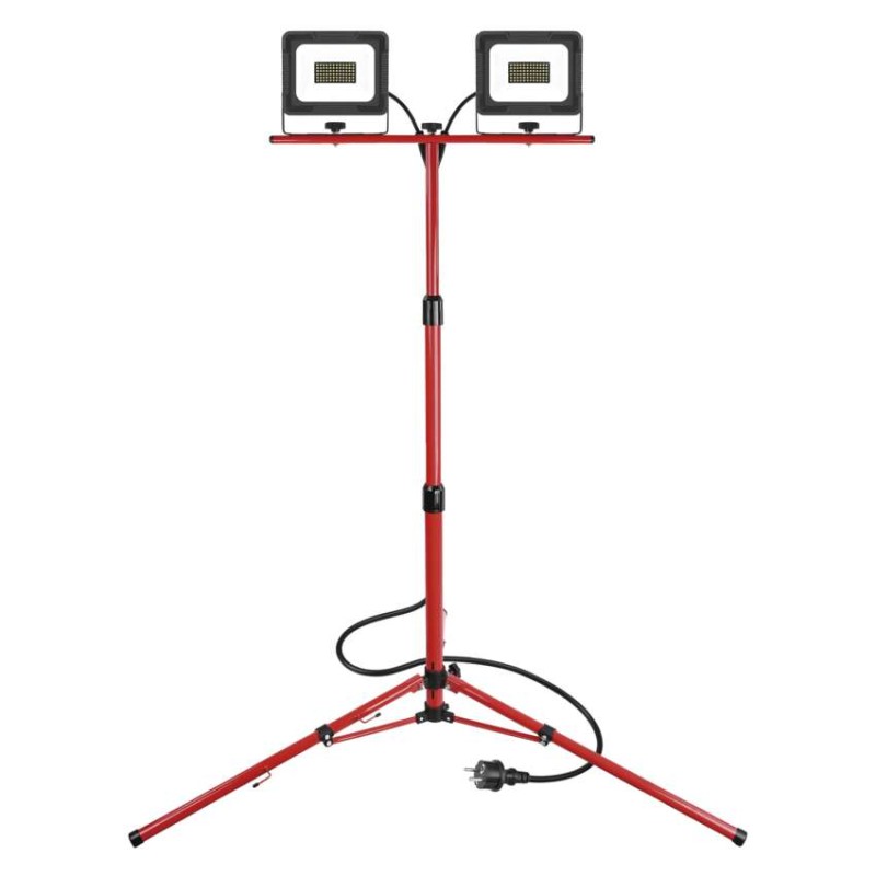 LED reflektor ELION, 2×30W + trojnožka, červený, neutrální bílá