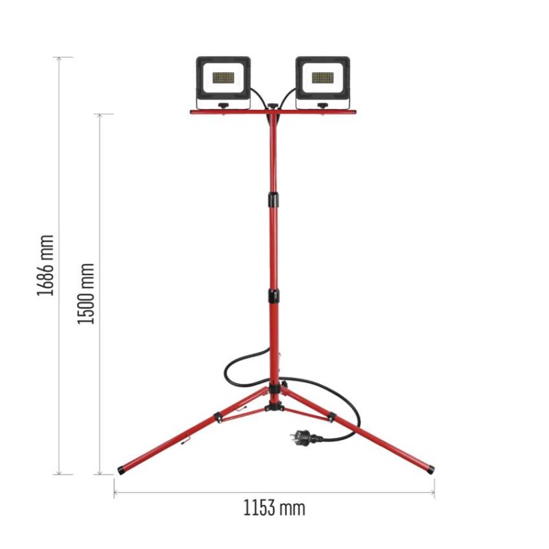 LED reflektor ELION, 2×30W + trojnožka, červený, neutrální bílá