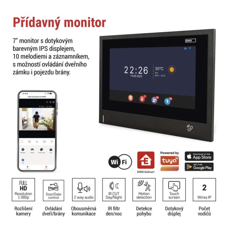 GoSmart Přídavný monitor IP880B 2WIRE domácího videotelefonu IP880A 2WIRE