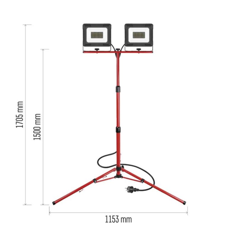 LED reflektor ELION, 2×50W + trojnožka, červený, neutrální bílá