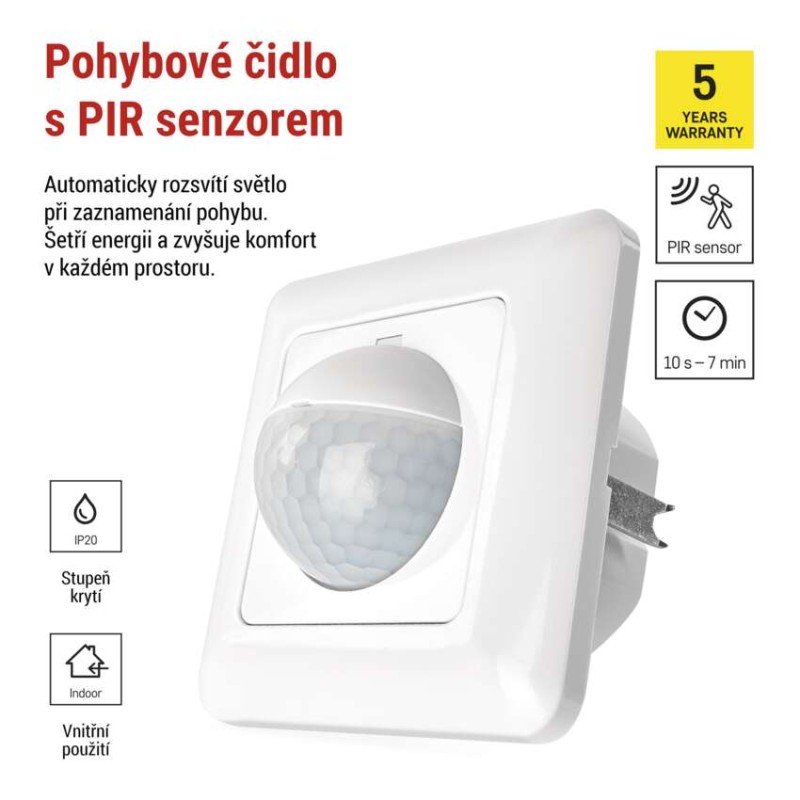 PIR senzor (pohybové čidlo) IP20 500W bílé