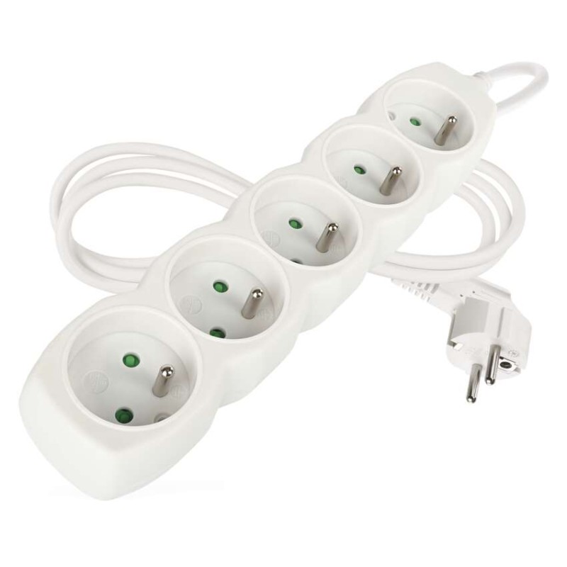 Prodlužovací kabel 1,5 m / 5 zásuvek / bílý / PVC / 1 mm2