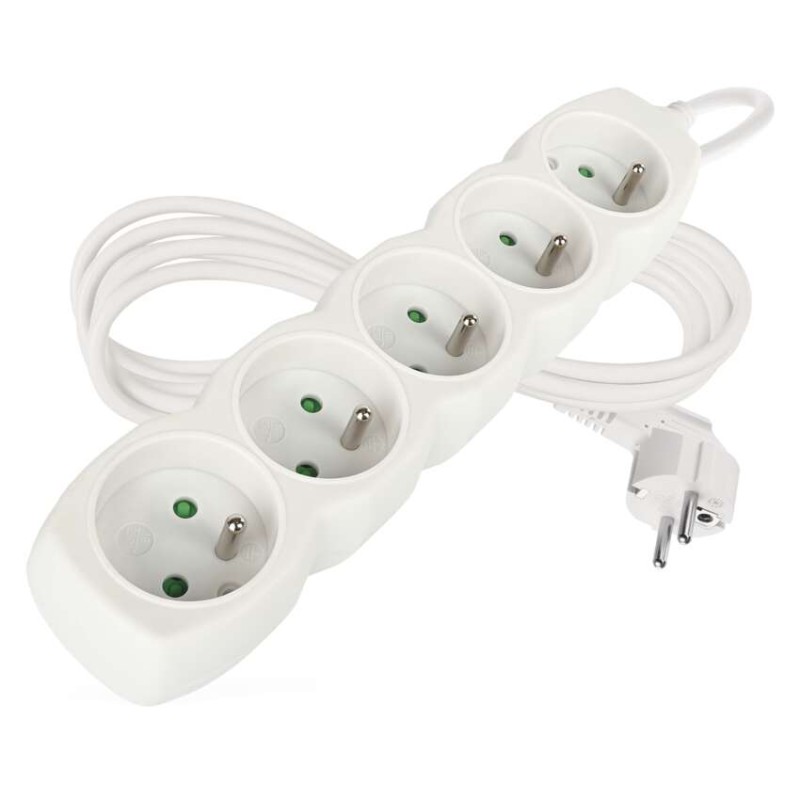 Prodlužovací kabel 2 m / 5 zásuvek / bílý / PVC / 1 mm2