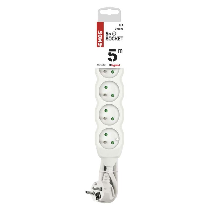 Prodlužovací kabel 5 m / 5 zásuvek / bílý / PVC / 1 mm2