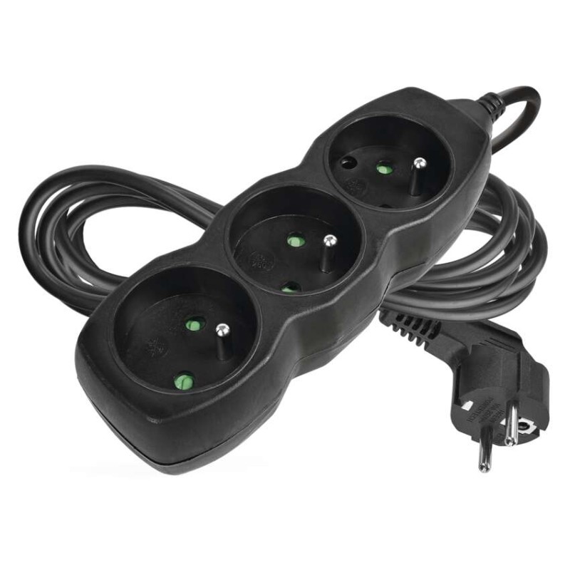 Prodlužovací kabel 3 m / 3 zásuvky / černý / PVC / 1 mm2