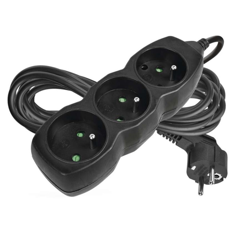 Prodlužovací kabel 5 m / 3 zásuvky / černý / PVC / 1 mm2