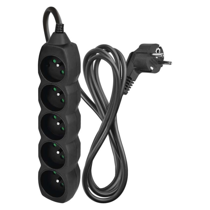 Prodlužovací kabel 2 m / 5 zásuvek / černý / PVC / 1 mm2