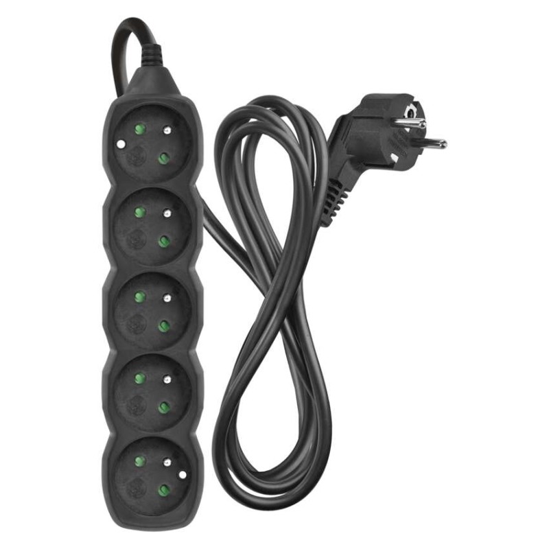 Prodlužovací kabel 2 m / 5 zásuvek / černý / PVC / 1 mm2