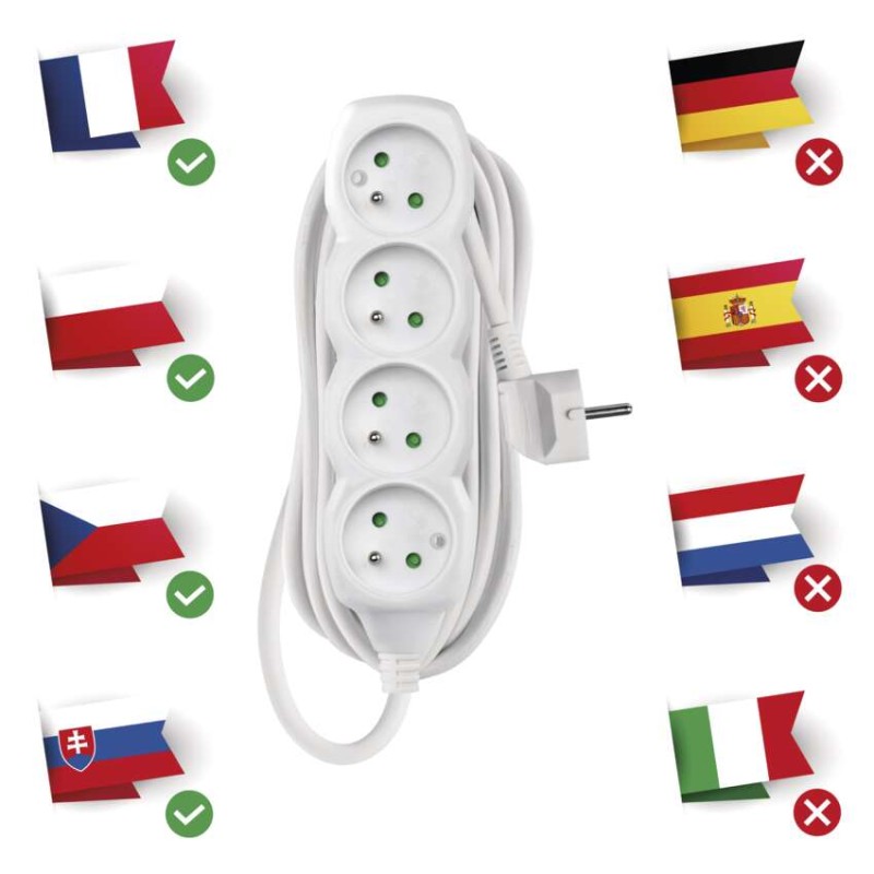 Prodlužovací kabel 5 m / 4 zásuvky / bílý / PVC / 1 mm2