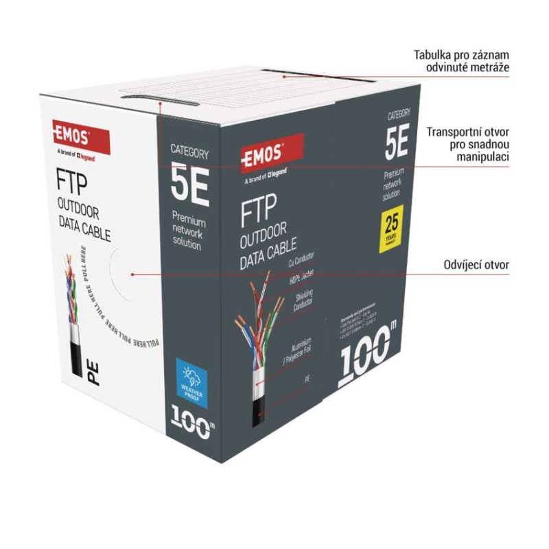 Datový kabel FTP 5E, outdoor, 100m