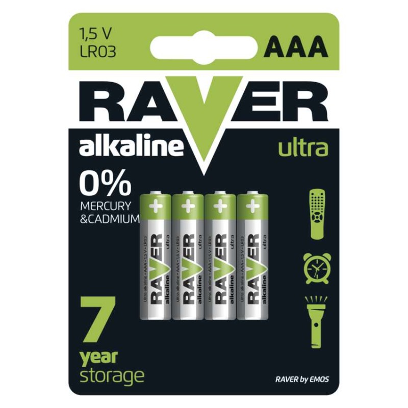 Alkalická baterie RAVER AAA (LR03), 4 ks