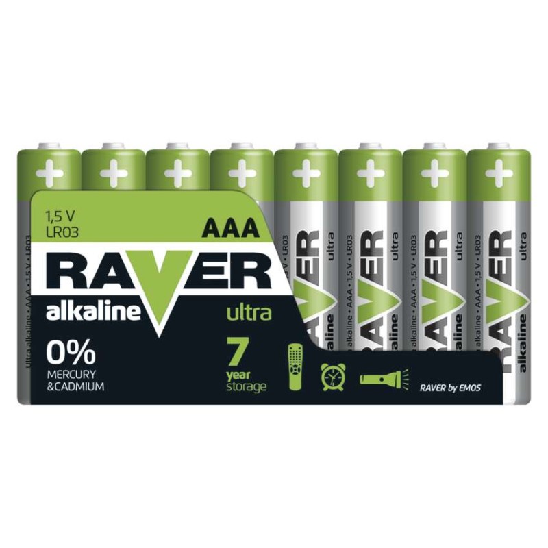 Alkalická baterie RAVER AAA (LR03), 8 ks