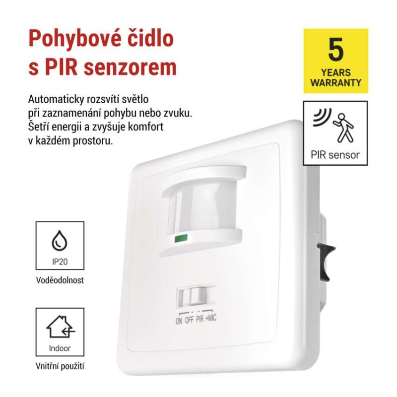 PIR senzor (pohybové čidlo) IP20 1200W, bílé
