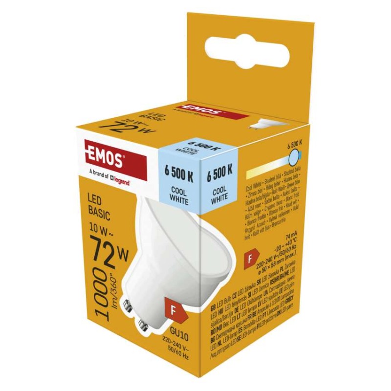 LED žárovka Basic MR16 bílá / GU10 / 10 W (72 W) / 1000 lm / Studená bílá