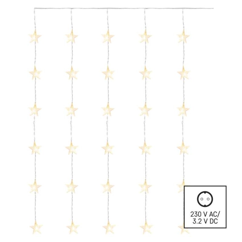 LED vánoční závěs – hvězdy, 120x90 cm, venkovní i vnitřní, teplá bílá, časovač