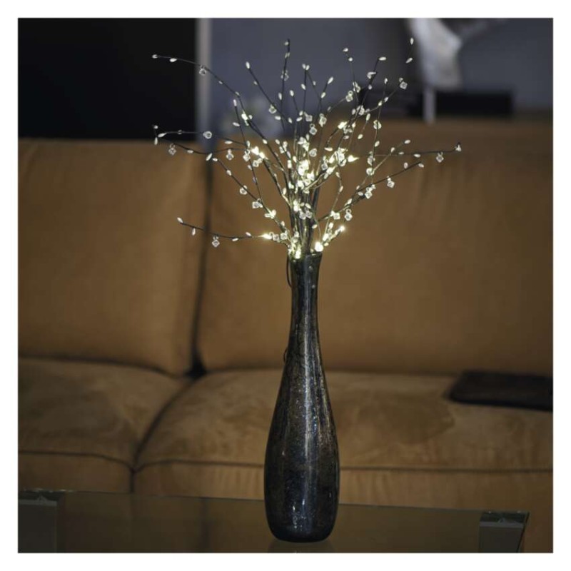LED větvička s perlami, 60 cm, 3x AA, vnitřní, teplá bílá, časovač