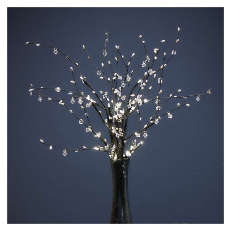 LED větvička s perlami, 60 cm, 3x AA, vnitřní, teplá bílá, časovač