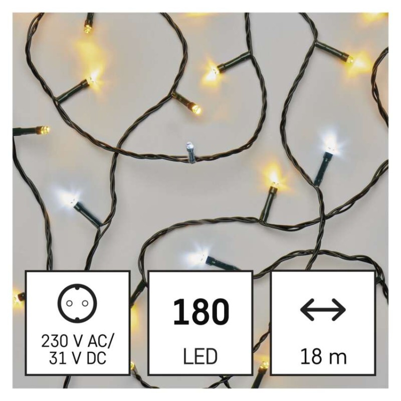 LED vánoční řetěz blikající, 18 m, venkovní i vnitřní, teplá/studená bílá, časovač