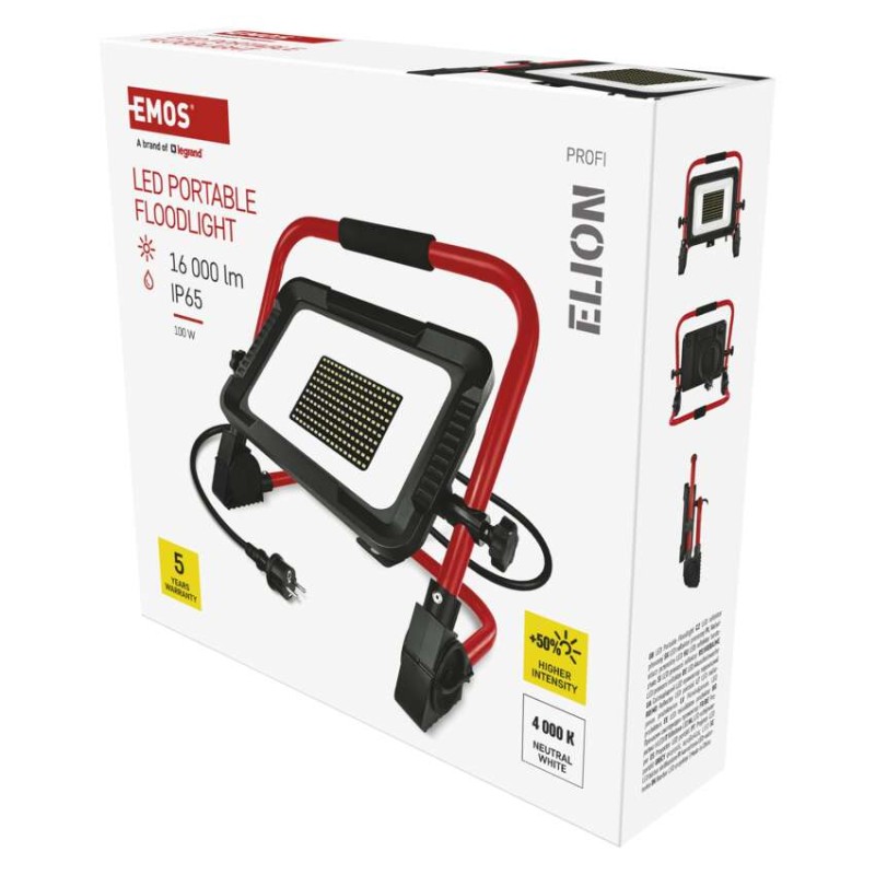 LED reflektor ELION 100W, červeno-černý, IP65, 16 000 lm, neutrální bílá