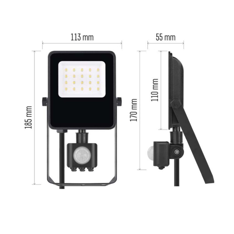LED reflektor VISIO s pohybovým čidlem, 10 W, černý, neutrální bílá