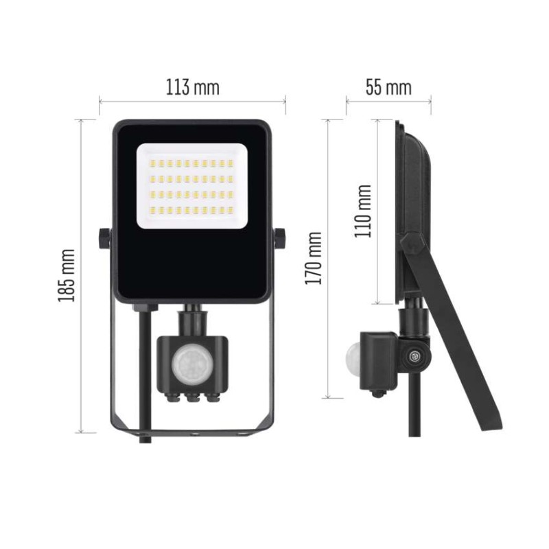 LED reflektor VISIO s pohybovým čidlem, 20 W, černý, neutrální bílá