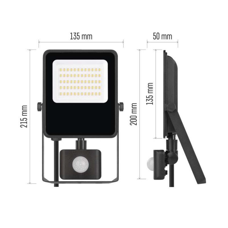 LED reflektor VISIO s pohybovým čidlem, 30 W, černý, neutrální bílá