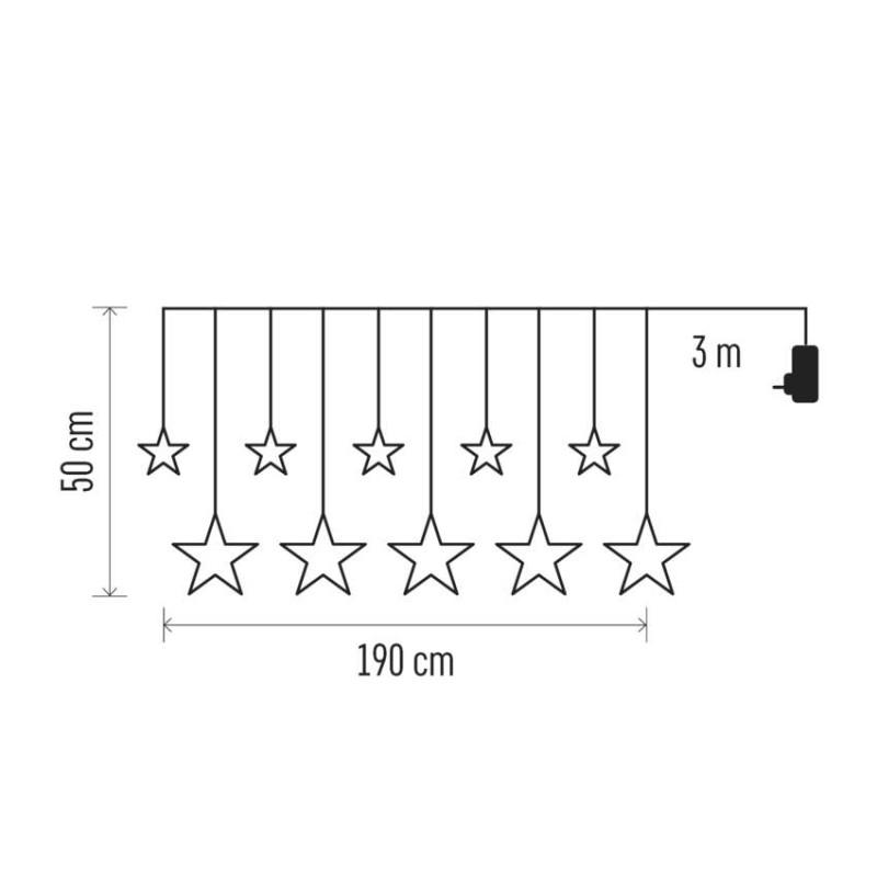 LED vánoční závěs – hvězdy, 190x50 cm, venkovní i vnitřní, teplá bílá