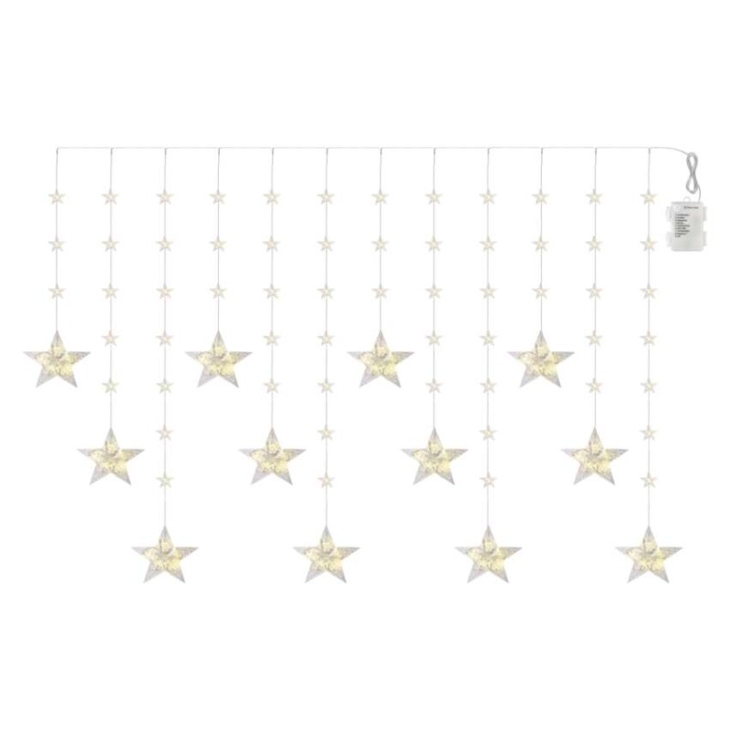 LED vánoční závěs – hvězdy, 170x85 cm, 3x AA, venkovní i vnitřní, teplá bílá, časovač