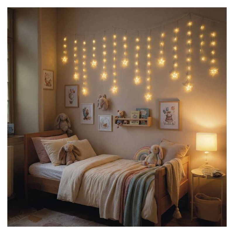 LED vánoční závěs – hvězdy, 170x85 cm, 3x AA, venkovní i vnitřní, teplá bílá, časovač