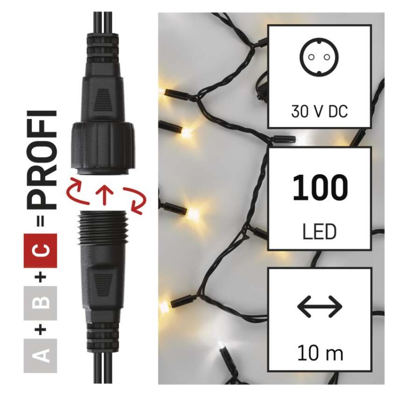Profi LED spojovací řetěz problikávající, 10 m, venkovní, teplá/studená bílá