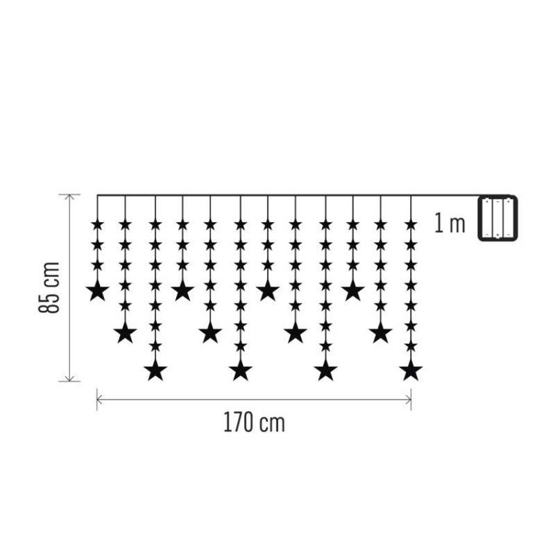 LED vánoční závěs – hvězdy, 170x85 cm, 3x AA, venkovní i vnitřní, studená bílá, časovač